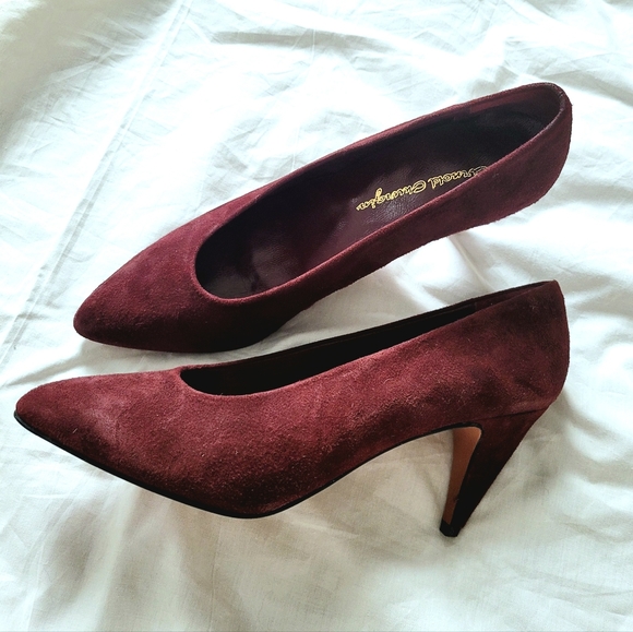 Arnold Churgin Burgundy Suede Heels, All Genuine Leather, Made in Spain - Picture 1 of 12